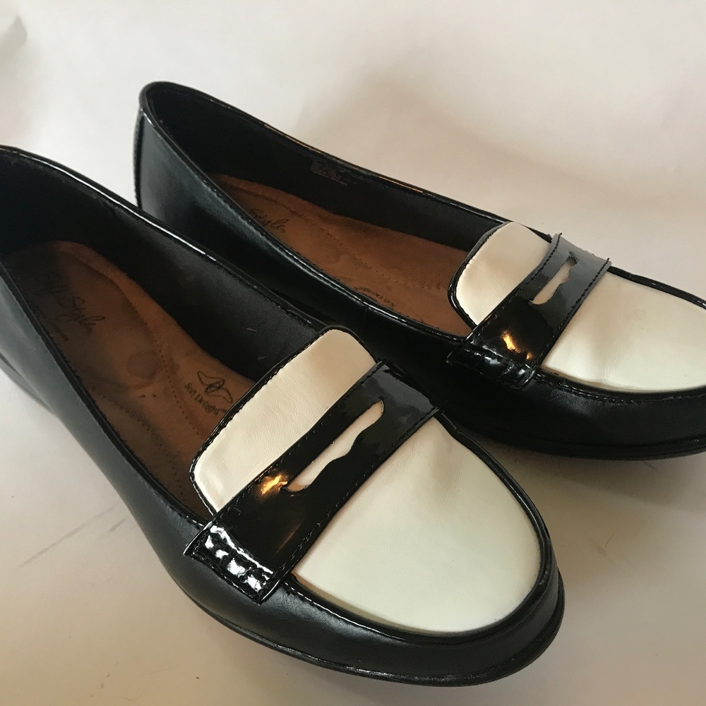 Patent leather spectator loafer by Hush Puppies